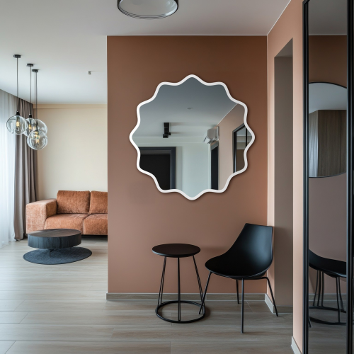 Okruglo ogledalo u valovitom MDF okviru – AQUARELLE NAYA