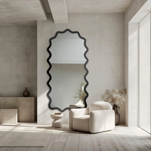 Poluovalno ogledalo u valovitom MDF okviru – AQUARELLE SONA