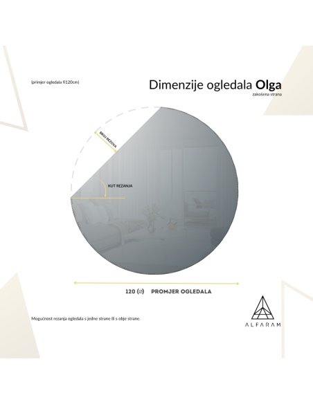 Okruglo ogledalo za potkrovlje sa zakošenim stranama i LED osvjetljenjem – OLGA LED