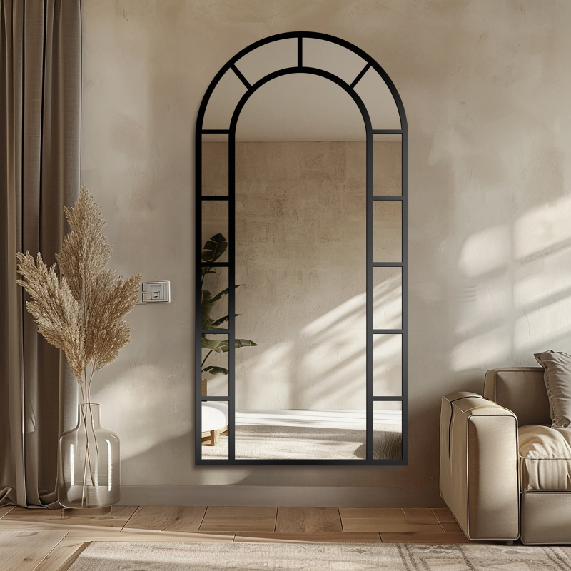 Poluovalno ogledalo s kopčama u loft MDF okviru - PROZOR III - boja okvira po izboru