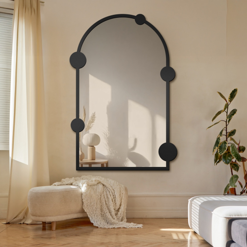 Poluovalno ogledalo s prstenovima na MDF okviru - ARCULA - boja okvira po izboru