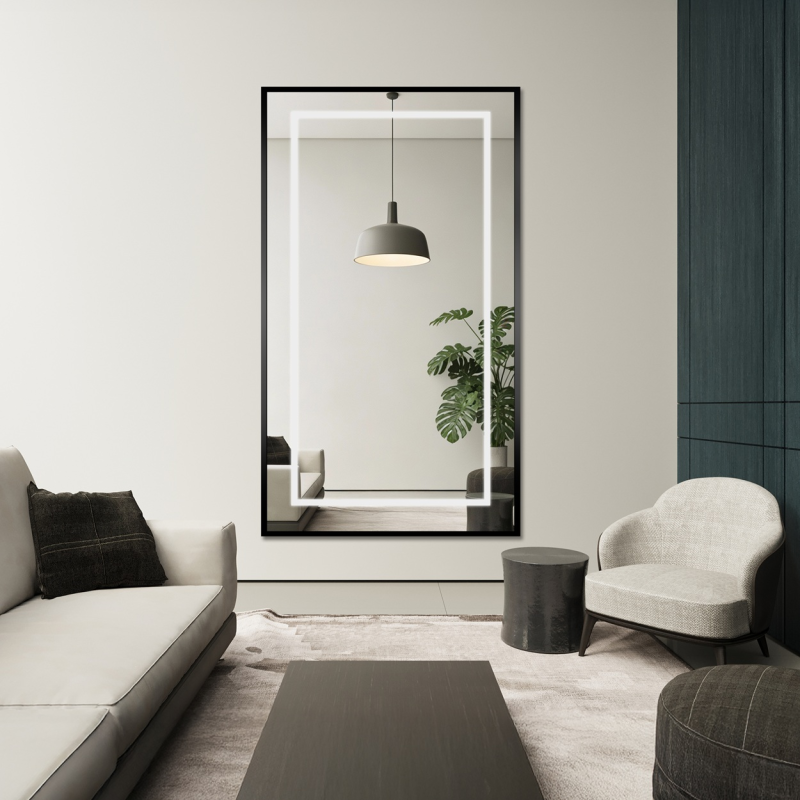 Ogledalo u crnom okviru s pozadinskim osvjetljenjem - 1503 LED I - boja okvira po izboru