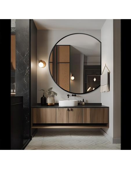 Okruglo ogledalo u mat crnom MDF okviru - OTTO KOSO ODREZANI RUB