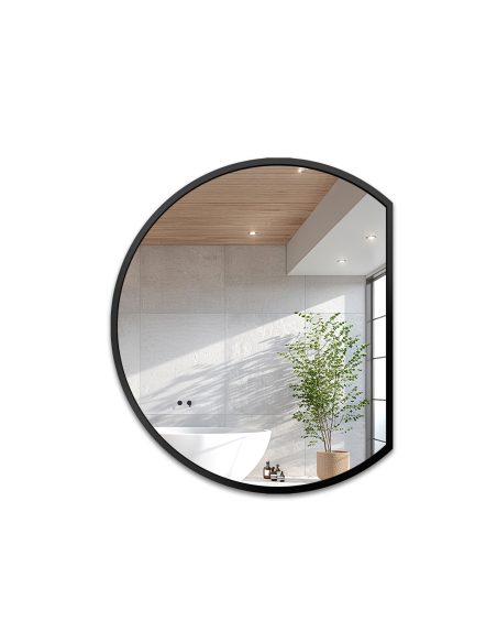 Okruglo ogledalo u mat crnom MDF okviru - OTTO KOSO ODREZANI RUB