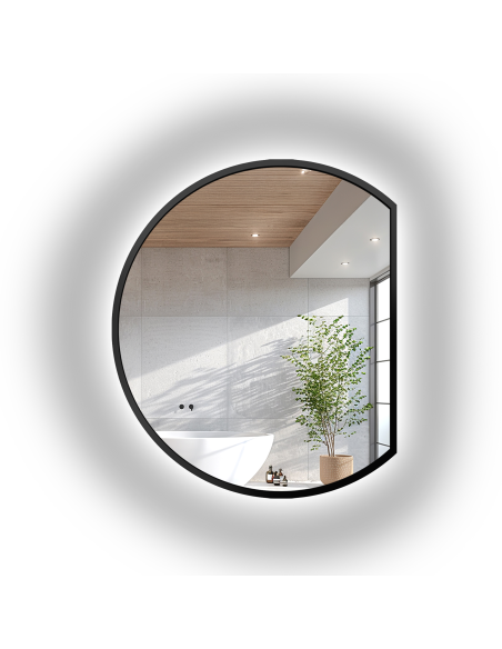 Okruglo ogledalo u mat crnom MDF okviru s pozadinskim osvjetljenjem - OTTO LED KOSO ODREZANI RUB