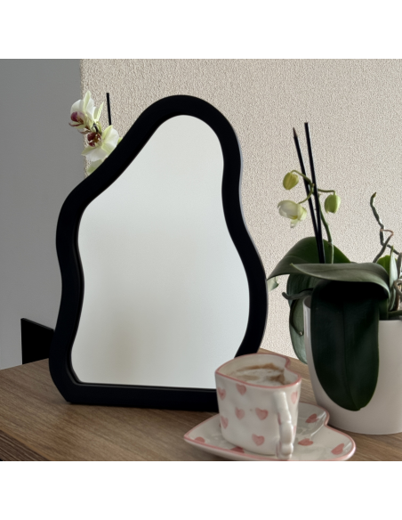 Kozmetičko ogledalo u crnom MDF okviru - STONE PETITE