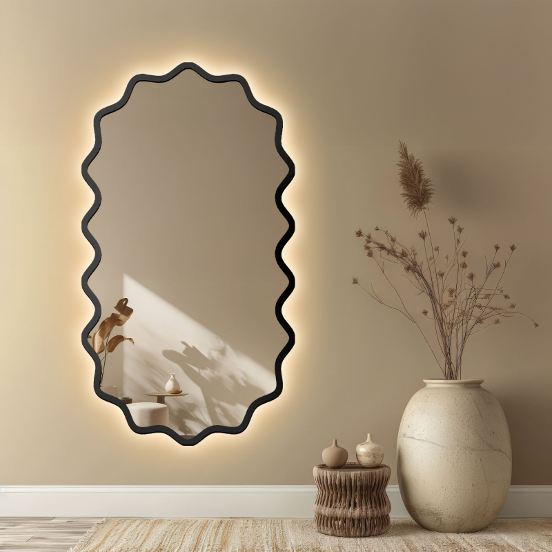 Ovalno ogledalo u valovitom MDF okviru s pozadinskim osvjetljenjem - AQUARELLE ELORA LED