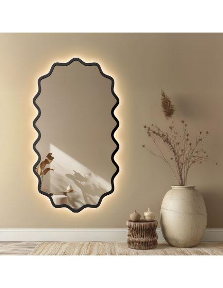 Ovalno ogledalo u valovitom MDF okviru s pozadinskim osvjetljenjem - AQUARELLE ELORA LED