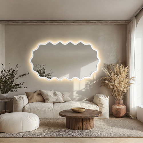 Ovalno ogledalo u valovitom MDF okviru s pozadinskim osvjetljenjem - AQUARELLE ELORA LED