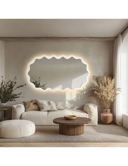 Ovalno ogledalo u valovitom MDF okviru s pozadinskim osvjetljenjem - AQUARELLE ELORA LED