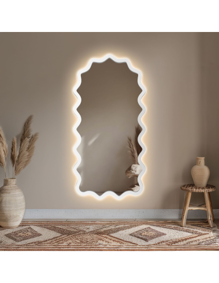 Poluovalno ogledalo u valovitom MDF okviru s pozadinskim osvjetljenjem - AQUARELLE SONA LED