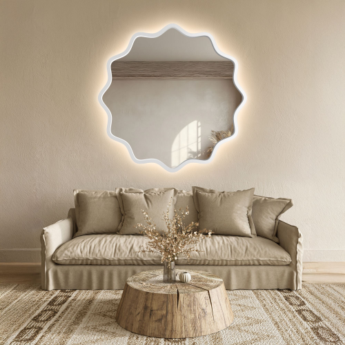Okruglo ogledalo u valovitom MDF okviru s pozadinskim osvjetljenjem - AQUARELLE NAYA LED