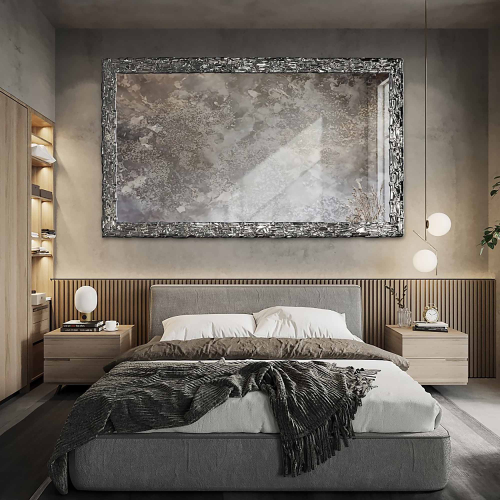 Elegantno zidno ogledalo u srebrnom okviru s antiknom ogledalom – CLAUDE SILVER