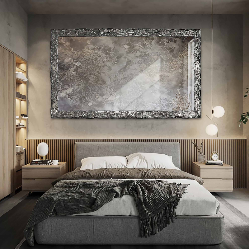 Elegantno zidno ogledalo u srebrnom okviru s antiknom ogledalom – CLAUDE SILVER