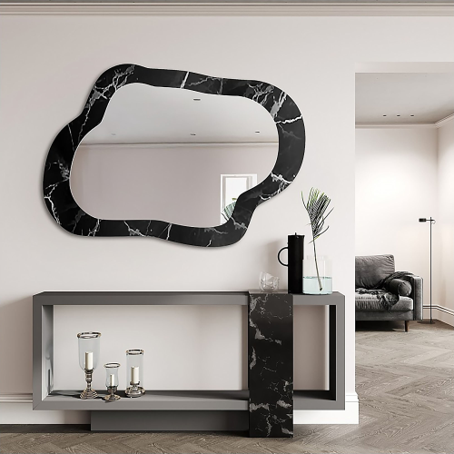 Nepravilno ogledalo na crno-srebrnom mramoru – MARBLE GRISO