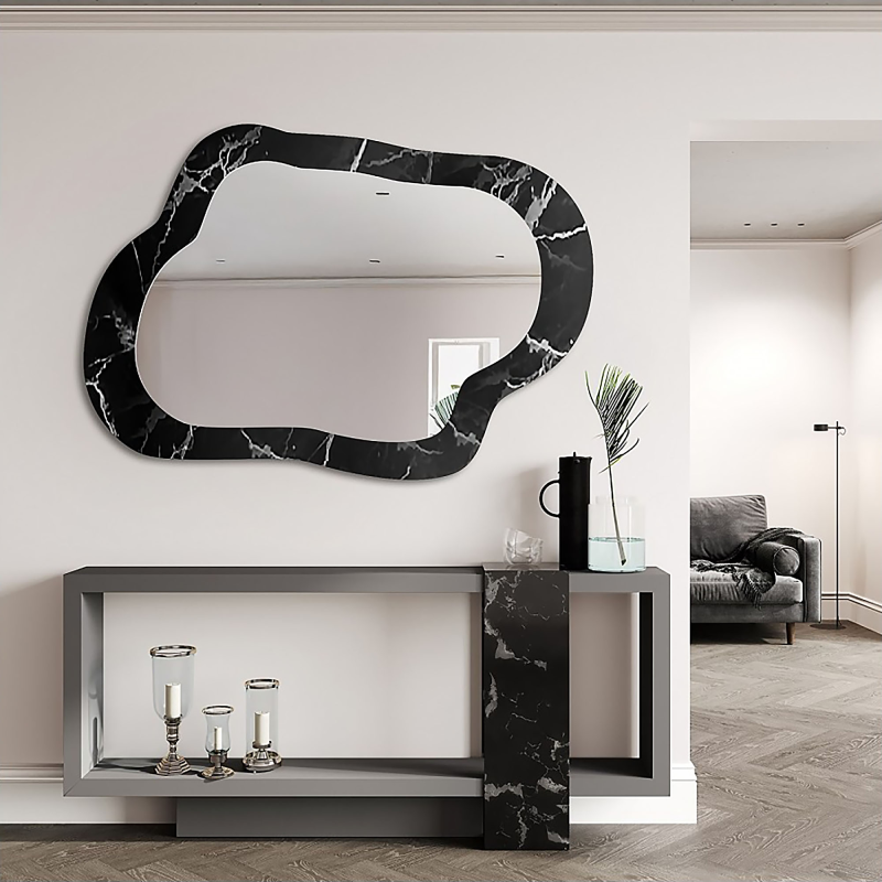 Nepravilno ogledalo na crno-srebrnom mramoru – MARBLE GRISO