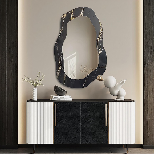 Nepravilno ogledalo na crno-zlatnom mramoru – MARBLE NOCTO