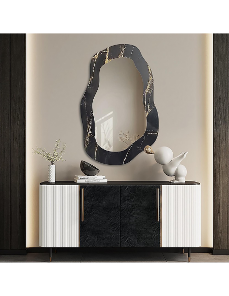 Nepravilno ogledalo na crno-zlatnom mramoru – MARBLE NOCTO