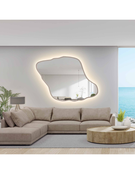 Organski oblikovano ogledalo u okviru od kašmirskog MDF-a s pozadinskim osvjetljenjem - MARIS DUNE LED U OKVIRU