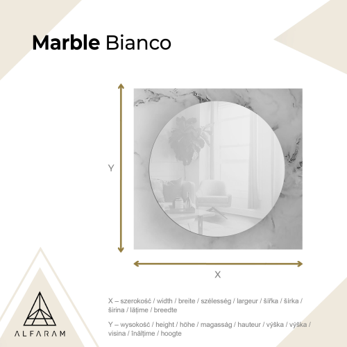 Okruglo ogledalo na kvadratnom bijelo-zlatnom mramoru – MARBLE BIANCO