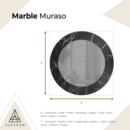 Okruglo ogledalo na crno-srebrnom mramoru – MARBLE MURASO