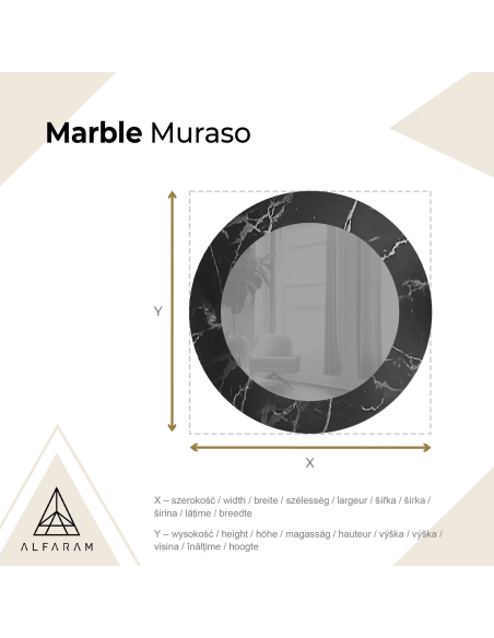 Okruglo ogledalo na crno-srebrnom mramoru – MARBLE MURASO