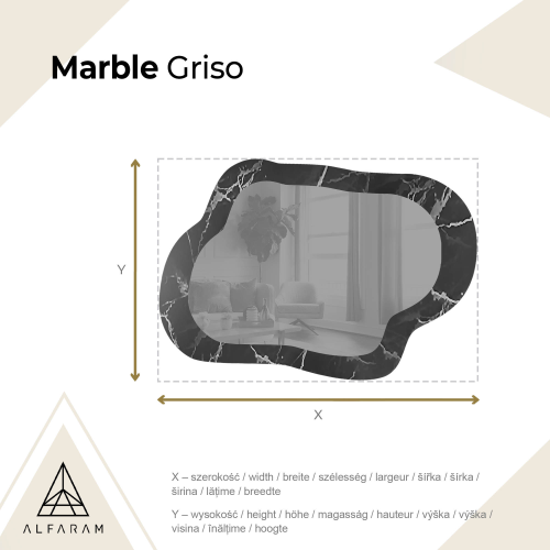 Nepravilno ogledalo na crno-srebrnom mramoru – MARBLE GRISO