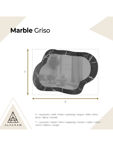 Nepravilno ogledalo na crno-srebrnom mramoru – MARBLE GRISO