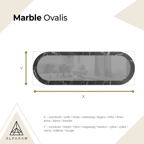 Ovalno ogledalo na crno-srebrnom mramoru – MARBLE OVALIS