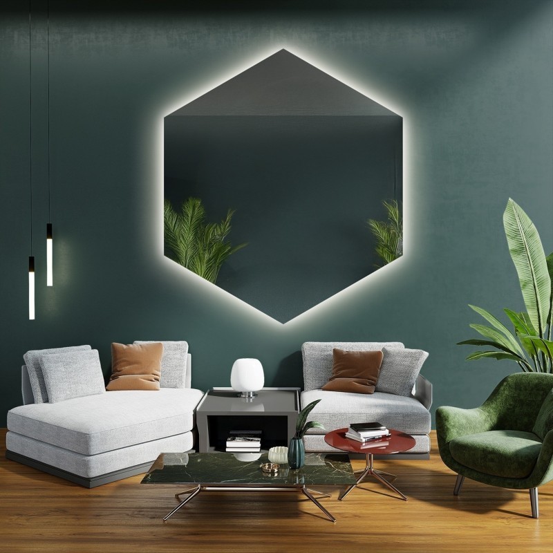 Ogledalo geometrijskog oblika s osvjetljenjem - HEXA LED