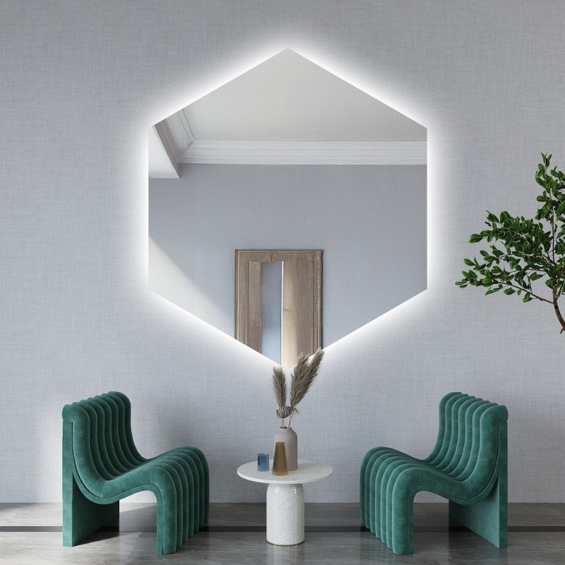 Ogledalo geometrijskog oblika s osvjetljenjem - HEXA LED