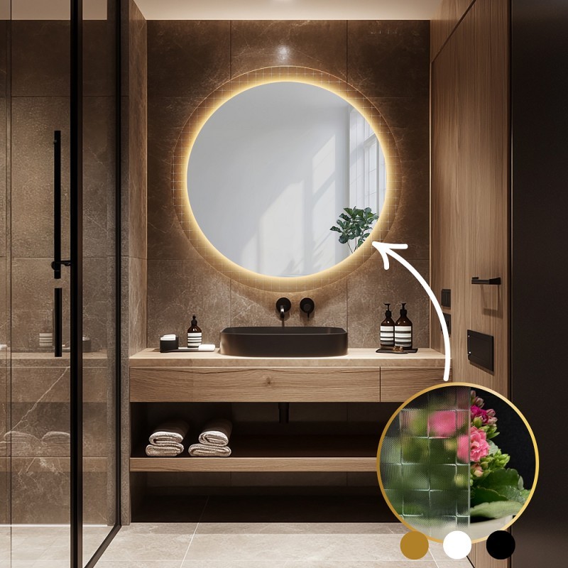 Okruglo ogledalo na ornamentalnom staklu Master Flex s pozadinskim osvjetljenjem - LUXORA FROSTED LED