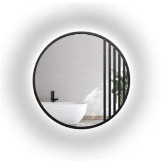 Okruglo loft ogledalo u obliku prozora u mat crnom MDF okviru s pozadinskim osvjetljenjem - LOTIS LED - boja okvira po izboru