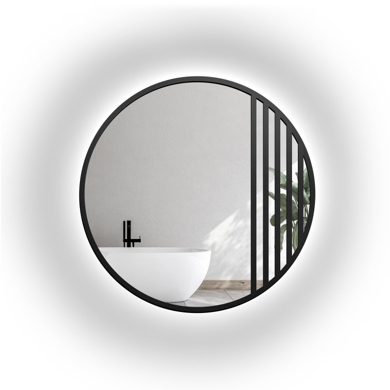 Okruglo loft ogledalo u obliku prozora u mat crnom MDF okviru s pozadinskim osvjetljenjem - LOTIS LED - boja okvira po izboru