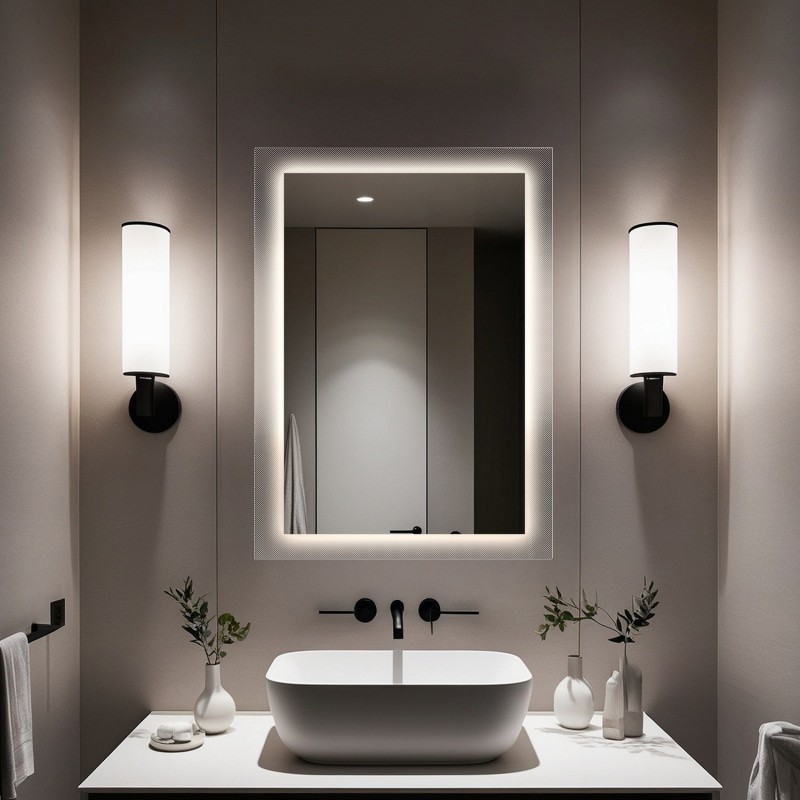 Pravokutno ogledalo na ornamentalnom staklu Master Point s pozadinskim osvjetljenjem - LUXORA SOLEIL LED