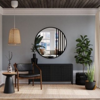 Okruglo loft ogledalo u obliku prozora u mat crnom MDF okviru - LOTIS - boja okvira po izboru