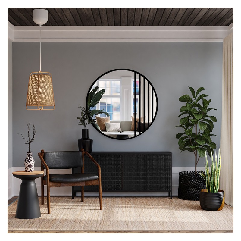 Okruglo loft ogledalo u obliku prozora u mat crnom MDF okviru - LOTIS - boja okvira po izboru