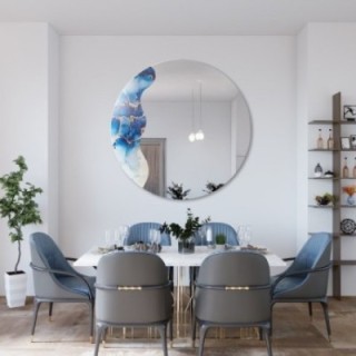 Nepravilno ogledalo na okruglom plavom mramoru – MARBLE BLUVERO