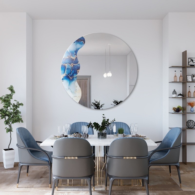 Nepravilno ogledalo na okruglom plavom mramoru – MARBLE BLUVERO