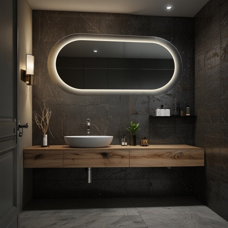 Ovalno ogledalo na ornamentalnom staklu Master Point s pozadinskim osvjetljenjem - LUXORA ORNATE LED