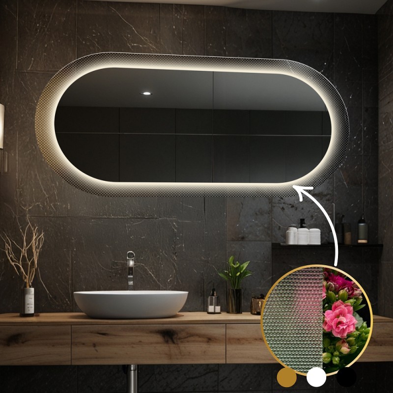 Ovalno ogledalo na ornamentalnom staklu Master Point s pozadinskim osvjetljenjem - LUXORA ORNATE LED