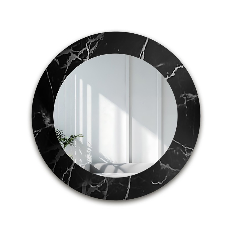 Okruglo ogledalo na crno-srebrnom mramoru – MARBLE MURASO