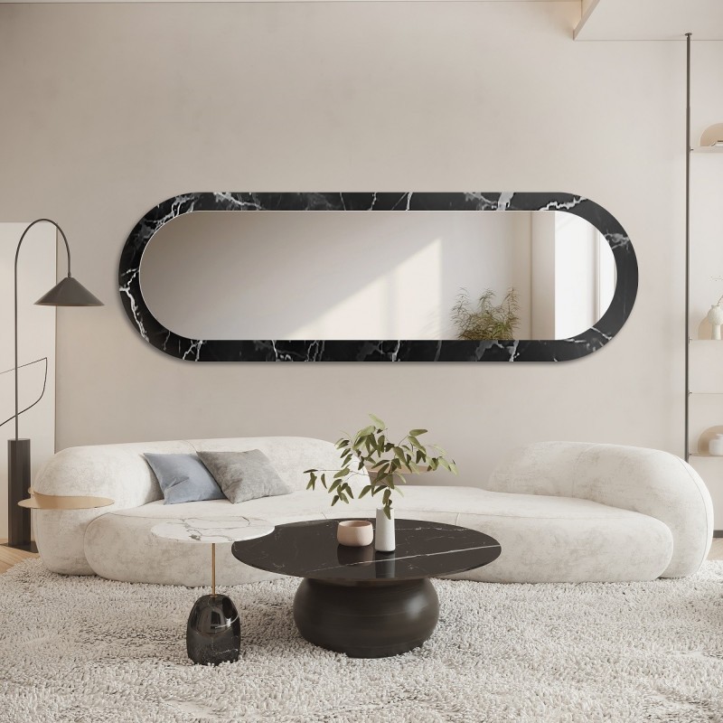 Ovalno ogledalo na crno-srebrnom mramoru – MARBLE OVALIS