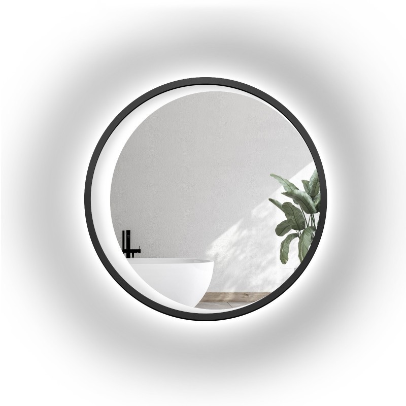 Kružna ogledala u crnom MDF okviru s pjeskarenim LED mjesecom – MIDNIGHT LED