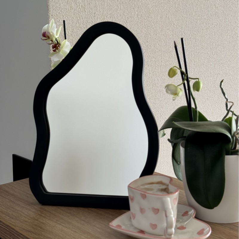 Kozmetičko ogledalo u crnom MDF okviru - STONE PETITE