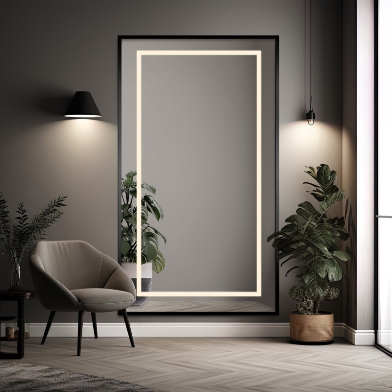 Ogledalo u crnom okviru s pozadinskim osvjetljenjem - 1503 LED I - boja okvira po izboru