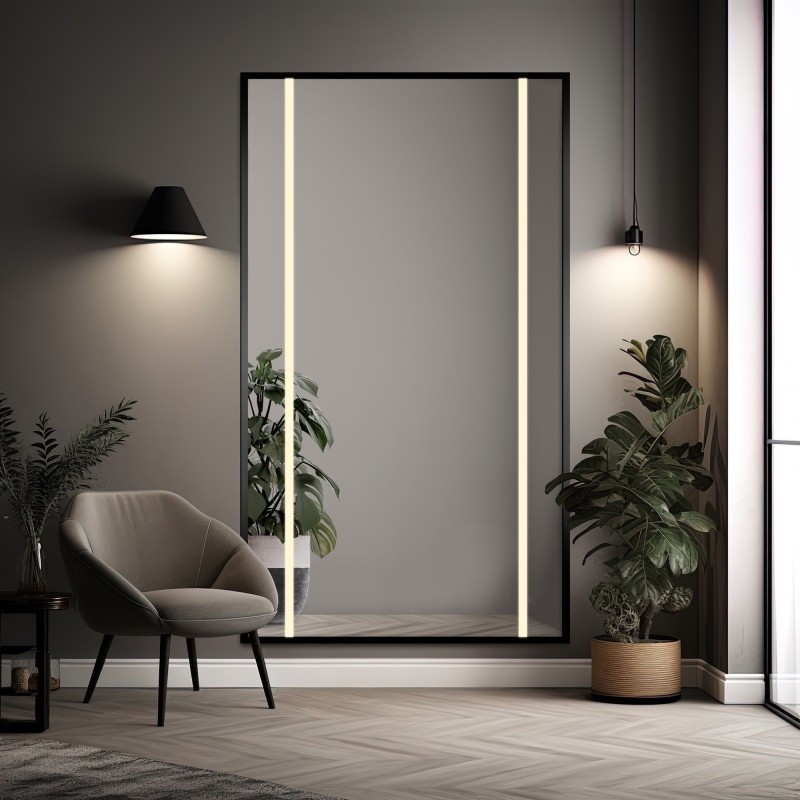 Ogledalo u crnom okviru s pozadinskim osvjetljenjem - 1503 LED II - boja okvira po izboru