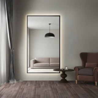 Ogledalo u crnom okviru s pozadinskim osvjetljenjem - 1503 LED - boja okvira po izboru