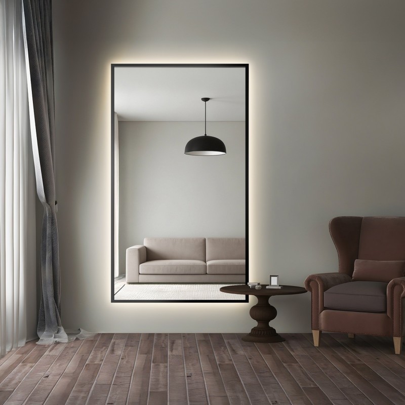 Ogledalo u crnom okviru s pozadinskim osvjetljenjem - 1503 LED - boja okvira po izboru