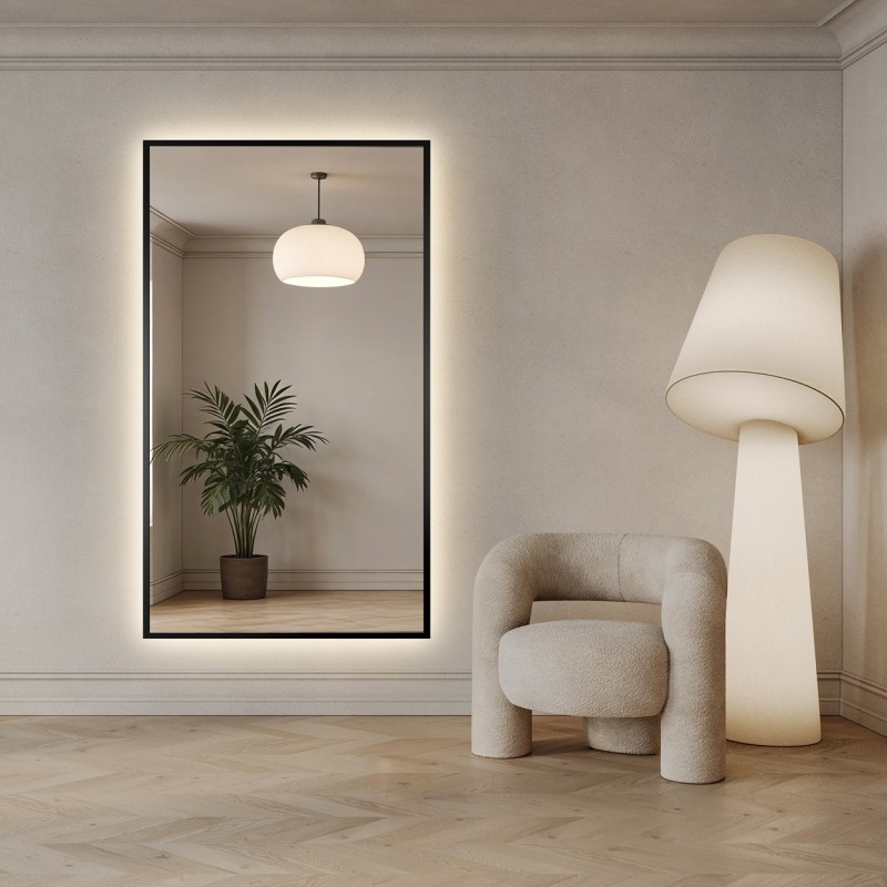 Ogledalo u crnom okviru s pozadinskim osvjetljenjem - 1503 LED - boja okvira po izboru